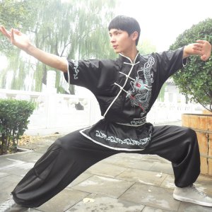 太极服装武术服装南拳服装刺绣龙仿真丝